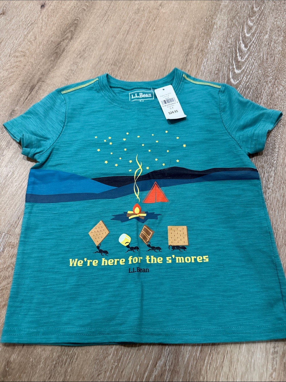 L.L. Bean Teal Kids Short-Sleeve Camp S'mores Graphic Tee size 4
